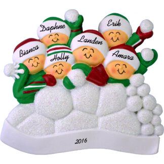 snowball fight for 6 people ornament personalized christmas ornament