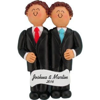 Same Sex Wedding both brown hair personalized christmas ornament