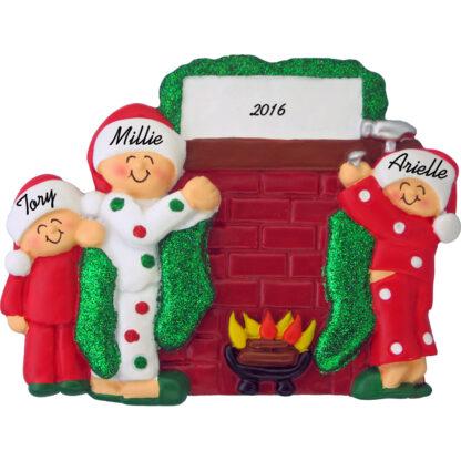 hanging stockings family of 3 personalized christmas ornament
