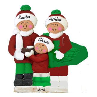Family at Church 3 People Personalized Christmas Tree Ornament