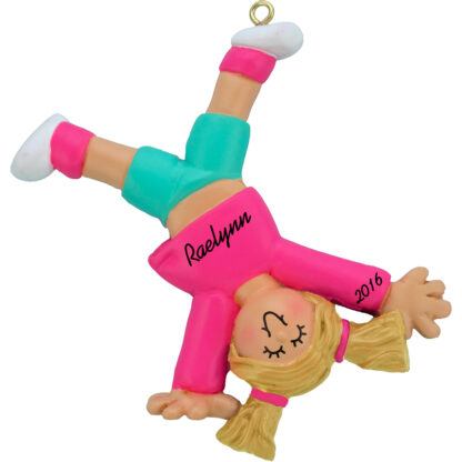 tumbling girl blonde personalized christmas ornament