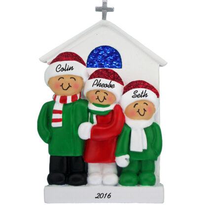 church family of three personalized christmas ornament