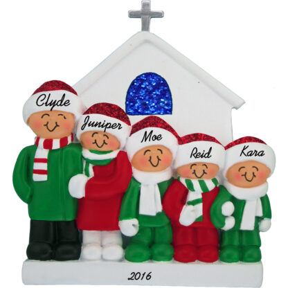 family of five church personalized family christmas ornament