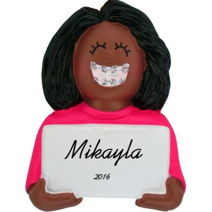 girl with braces african american personalized christmas ornament