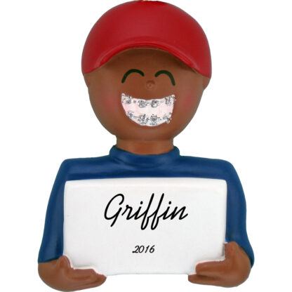 African American Boy with Braces personalized christmas ornament