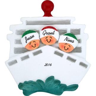 cruise ship family of three personalized christmas ornament