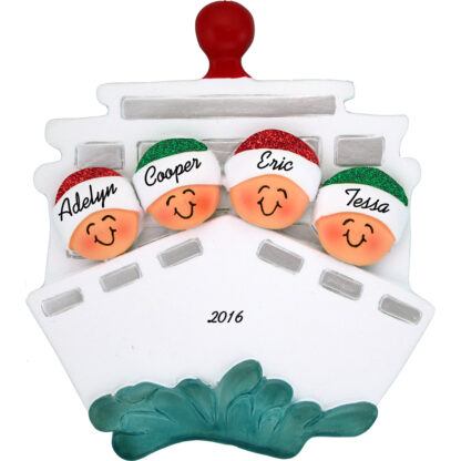 cruise ship family of four personalized christmas ornament
