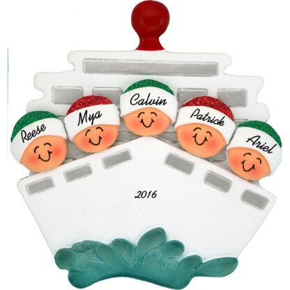 cruise ship family of five personalized christmas ornament