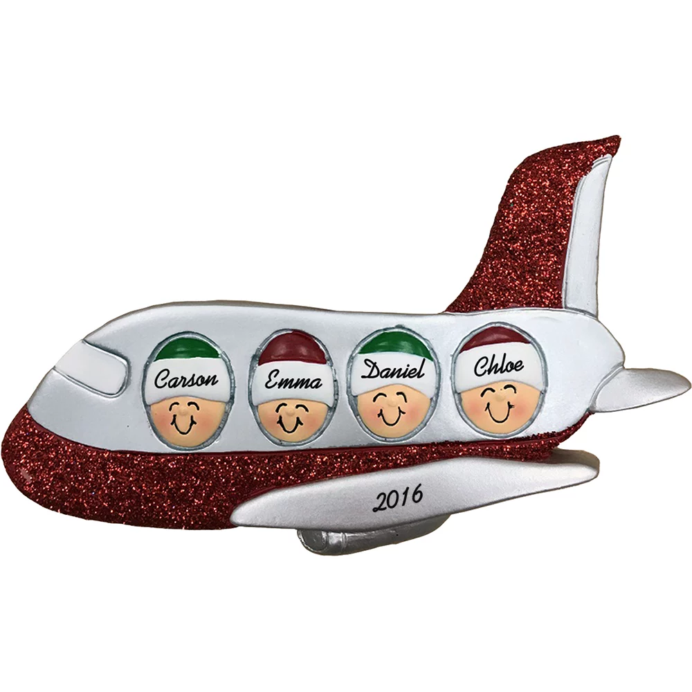 airplane family of four personalized christmas ornament
