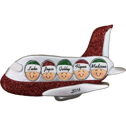 airplane family of five personalized christmas ornament