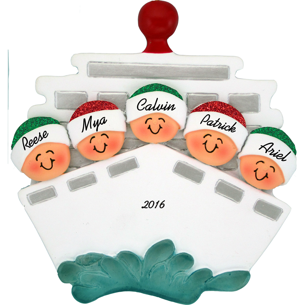 custom christmas ornament of family on cruise ship with personalized information