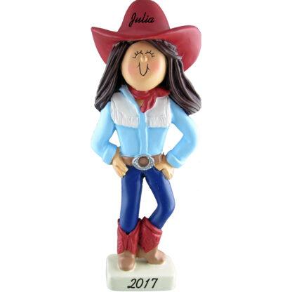 cowgirl hanging Christmas ornament