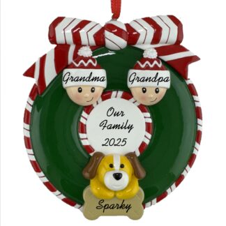 Wreath for a Couple with 1 Pet Personalized Christmas Ornament