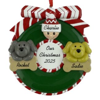 Wreath for a Single Person with 2 Pets Personalized Christmas Ornament