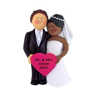 bi racial wedding couple personalized xmas ornament