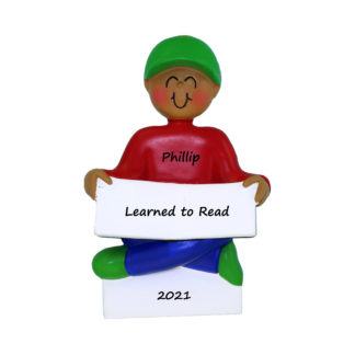 male african american learned to read xmas ornament