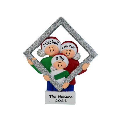 family of 3 in picture frame personalized xmas ornament